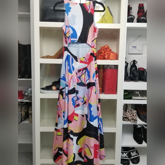 Nicole Miller New York Abstract Print Cutout-Back High-Low Dress - Picture 4 of 16